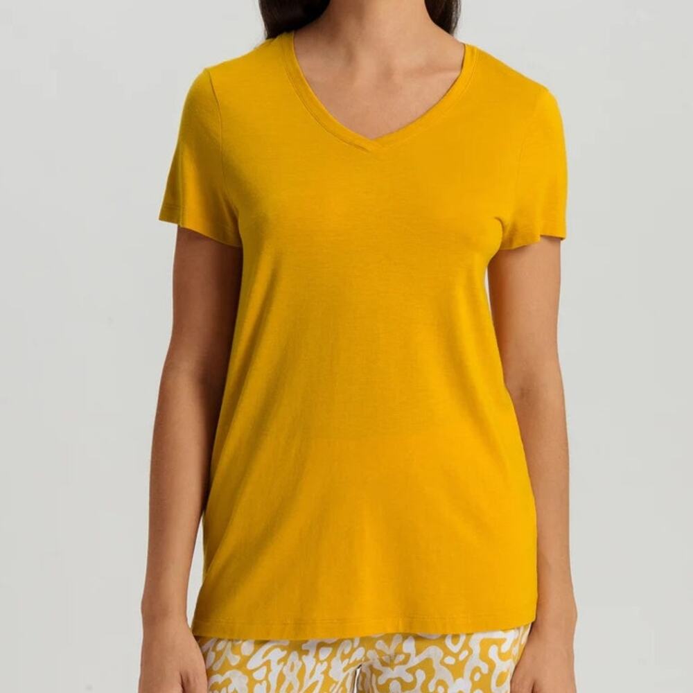 Hanro Relaxed VNeck TShirt Radiant Yellow Luxury Lounge Leisure Cozy - Size S